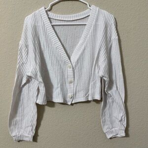 White Cardigan Waffle Knit Long Sleeve Button Front
Lightweight Classic Trendy